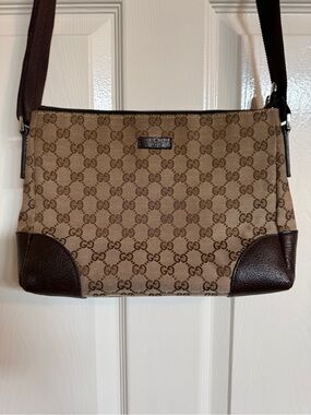 Gucci Authentic Vintage Beige and Brown GG Canvas Shoulder or Crossbody Bag